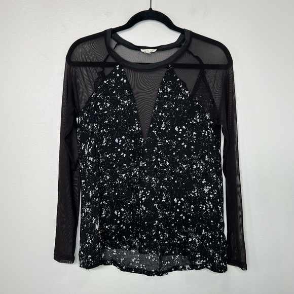 SILENCE + NOISE Splatter Print Sheer Mesh Long Sleeve Top size Small - Picture 2 of 13